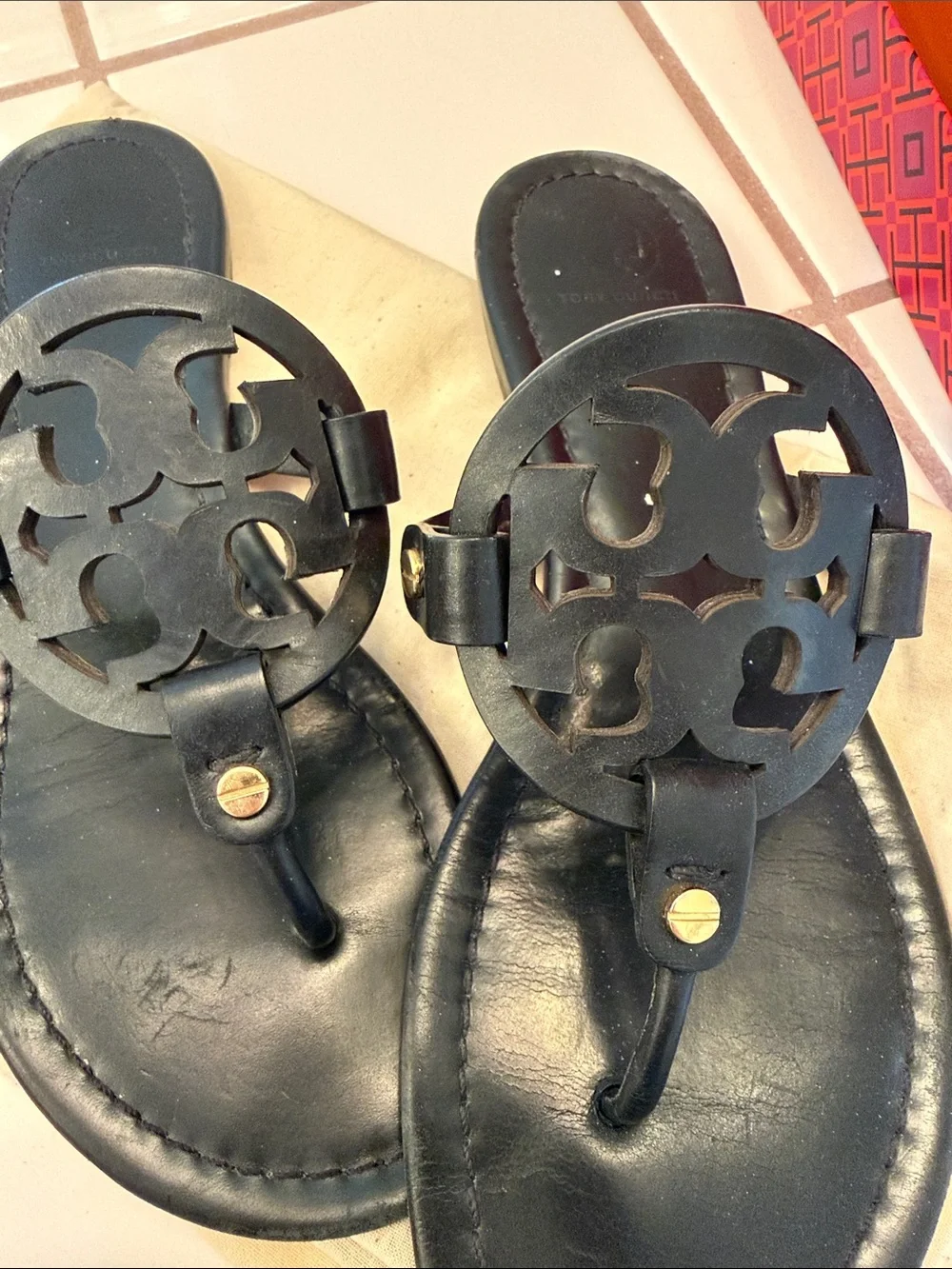 Tory Burch Black Miller Logo Thong Sandals